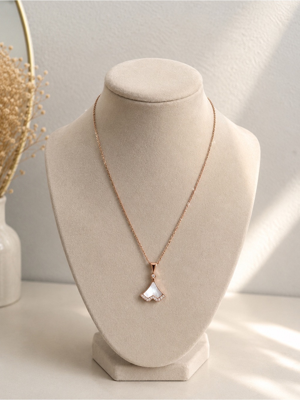 Rose Gold Necklace White Crystal Pendant Stainless Steel Luxury Dainty Jewelry